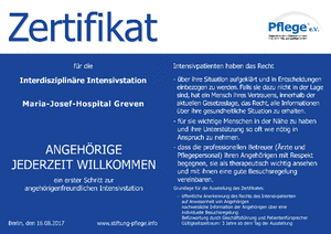 Zertifikat "Angehörigenfreundliche Intensivstation"